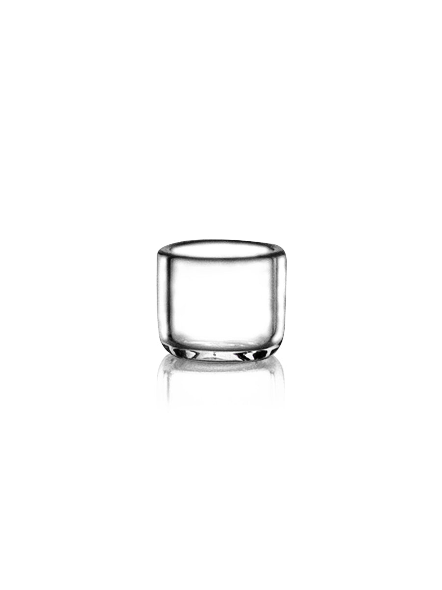 Clear glass tumbler on a white background