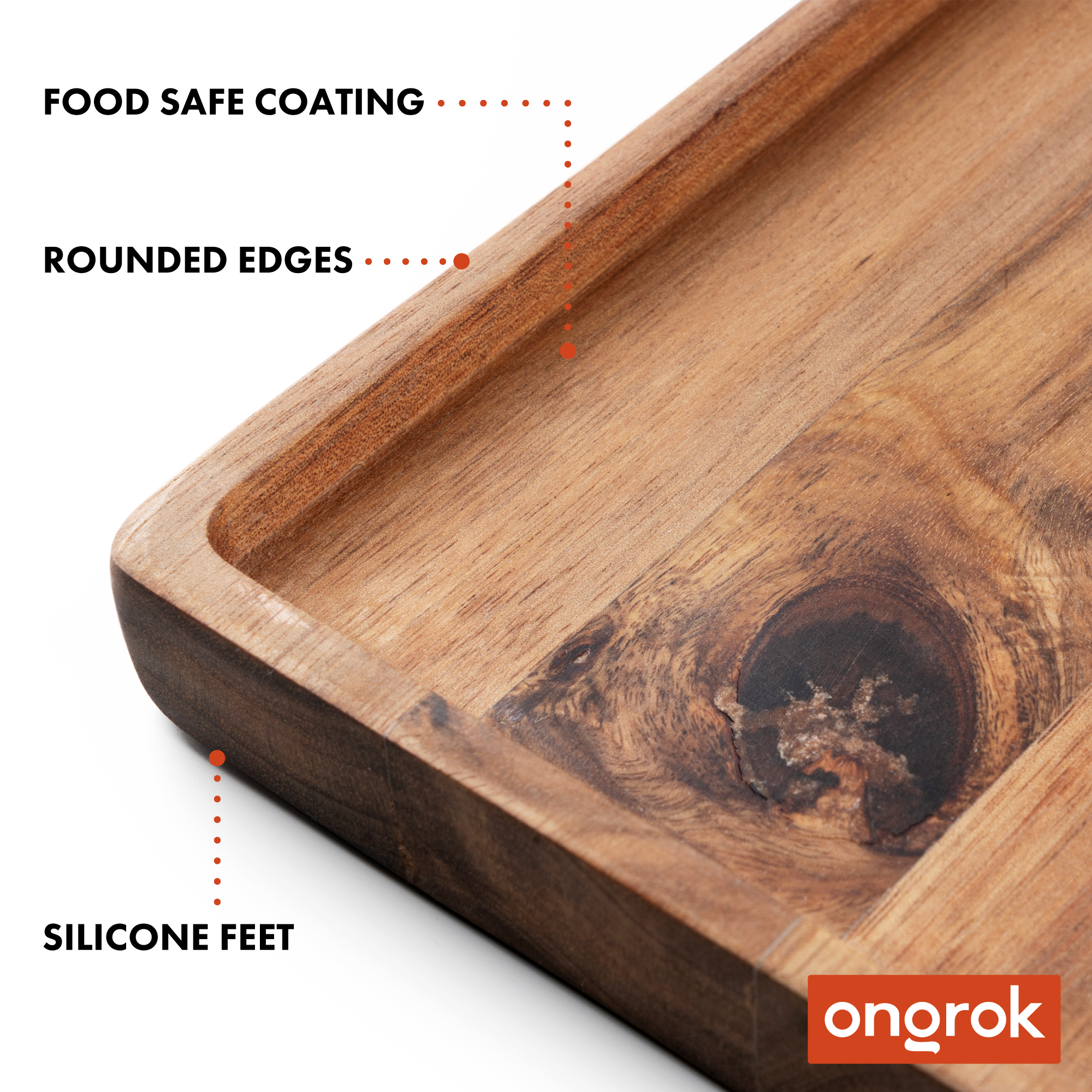 Ongrok Premium Natural Acacia Wood Tray | 9.5&quot; x 9.5&quot;