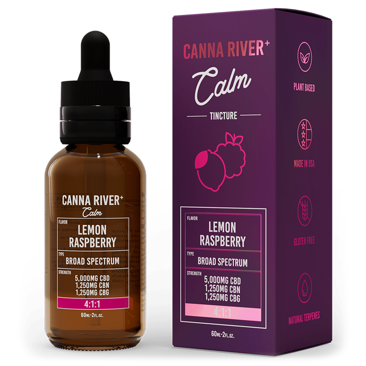 Broad Spectrum CBD Calm Tincture - Lemon Raspberry 