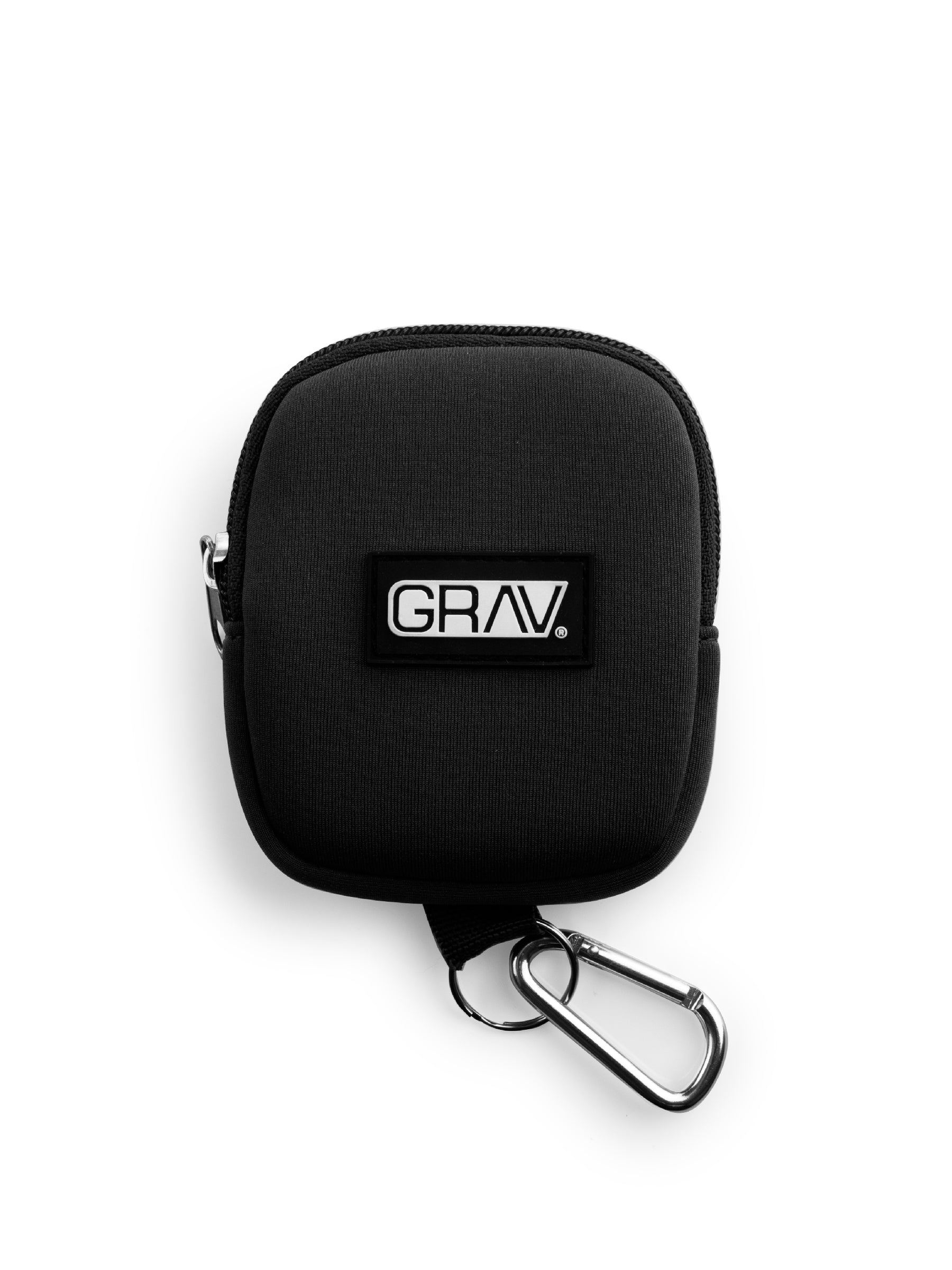 Black carrying case with carabiner and 'GRAV' logo on a white background